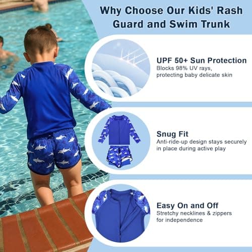 MOEMOE BABY Toddler Rash Guard Boys Swim Trunks Kids Bathing Suit 2 Pieces UPF 50+ for Water Play & Everyday Wear 1 Year Blue - Thumbnail 5