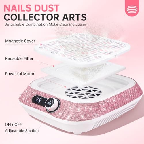 CHRISTINE SHELLY Nail Dust Collector, Rechargeable Dust Collector Nail Tech, Powerful Vacuum Fan Vent Dust Extractor Dust Suction Machine for Acrylic Nails Polishing Salon & Home - Thumbnail 4