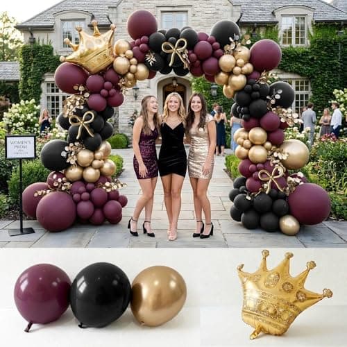Double Stuffed Dark Burgundy-Purple, Black, Gold Balloon Arch Garland Kit - Thumbnail 3