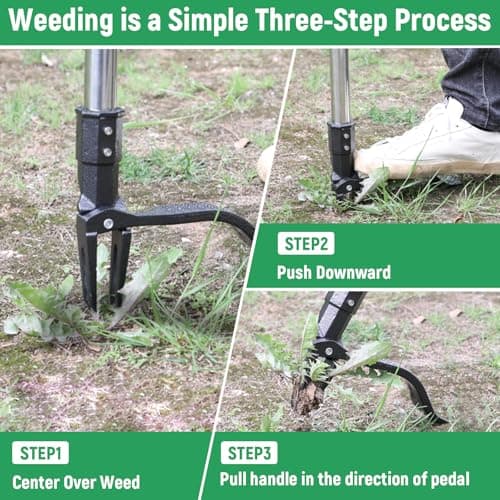 GOXAWEE Weed Puller Tool, 4-Claw Stand Up Weeder with Adjustable 46” Handle for Remove Weeds Without Bending, Pulling or Kneeling - Thumbnail 6