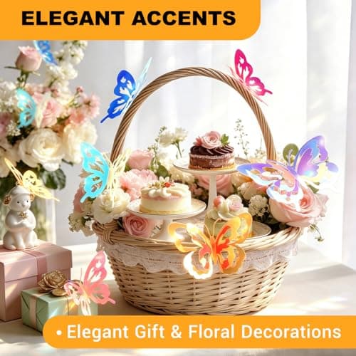Glow in the Dark Holographic Butterfly Wall Decorations Luminous Color-Changing 3D Butterflies, Multi-Size & Multi-Color, Glowing Wall & Party Decor for Bedroom, Wedding, Garden, Event - Thumbnail 3