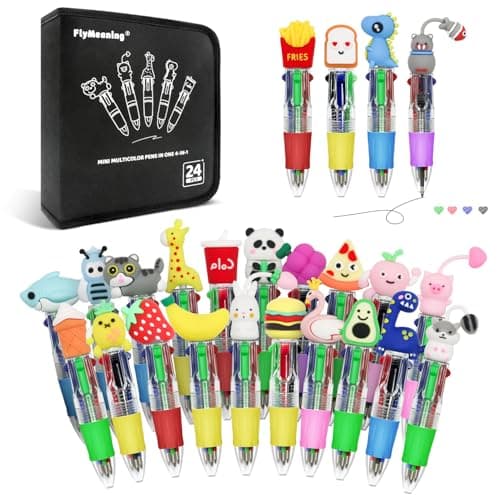 FlyMeaning 24Pcs Mini Multicolor Pens in One, 4-in-1 Cute Pens Bulk for Party Favors and Birthdays Gifts, Fun Kawaii Ballpoint Pen for Classroom Student Prizes & School Supplies