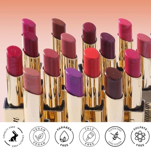 Depuplum Peach Pink Red Shimmer Lipstick for Women Moisture Tinted Lip Balm Nourish Lip Gloss Cruelty Free Glitter Lip Stick (ZG107 Candy -Peach Pink) - Thumbnail 6