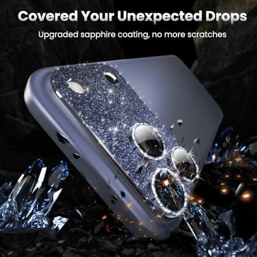 YWXTW for iPhone 17 Pro Camera Lens Protector, [Upgraded Glitter Design] Full Bling Sparkly Diamond Tempered Glass Screen Protector Metal Camera Cover Accessories (Glitter Blue, iPhone 17 Pro) - Thumbnail 3