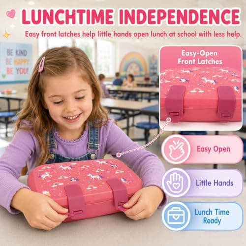 MISS BIG Microwave Safe Bento Box for Kids, Pink Mermaid Unicorn, 800ml - Thumbnail 4