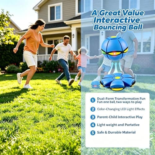 Magic Ball, Led Lights Flying Saucer Bouncy Ball Two Modes to Switch Freely, Magic Bouncing Balls for Parent-Child Indoor Outdoor Toss Catch Games, Pet Meta Balls - Thumbnail 5