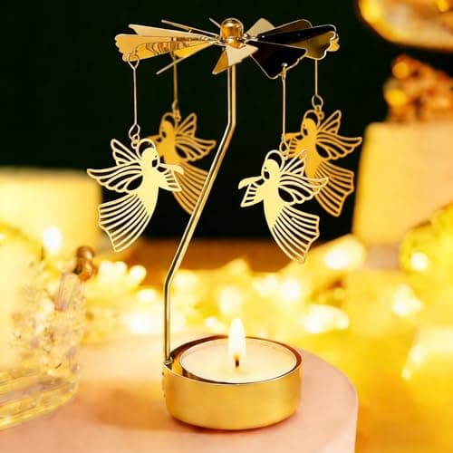 Spinning Candle Holder, Rotating Carousel Tealight Candle Holder, Unique Birthday Gift for Women, Mom, Sister, Friends, Christmas, Valentine's Day (Angel)