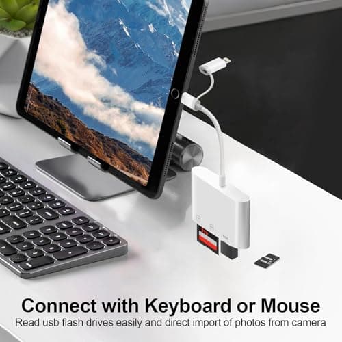 Denlane SD Card Reader for iPhone iPad Mac, USB C and Lightning Dual Interface Memory Card Reader, Digital Camera Adapter to iPhone SD Card Viewer with SD/Micro SD/USB-A 3 Slot, No App Plug and Play - Thumbnail 6