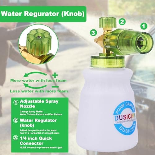 DUSICHIN Foam Cannon Pressure Washer Gun Kit 4000 PSI Double Tip Attachment, Dual-Connector Accessory Soap Cannon,Car Wash Foam Gun Snow Foam Lance 1/4 Inch Quick Connector,7 Sprayer Nozzles DUS2904 - Thumbnail 4