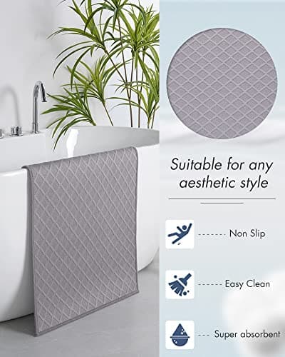 AMOAMI Ultra Thin Bath Mat, Rubber Backed Bath Mats for Bathroom Non Slip, Absorbent Bathroom Mat for Floor Machine Washable Bathroom Rugs, Shower, Sink (17"x28", Grey) - Thumbnail 6