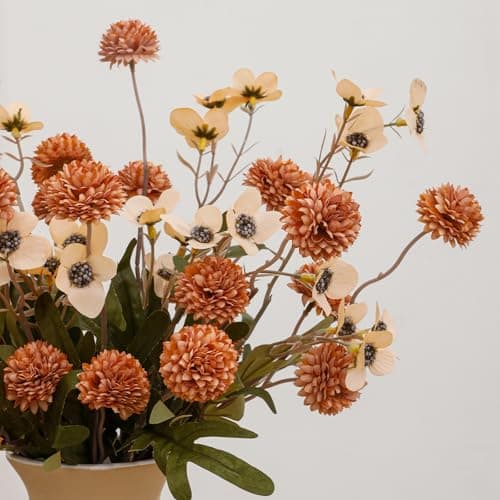 LILUYTO Faux Flowers for Vase,8 pcs Artificial Pom Pom Chrysanthemum Flowers with Wild Flowers,Spring Floral Stems Arrangements for Home Decor, Centerpieces for Tables, Rustic Decorations - Thumbnail 2