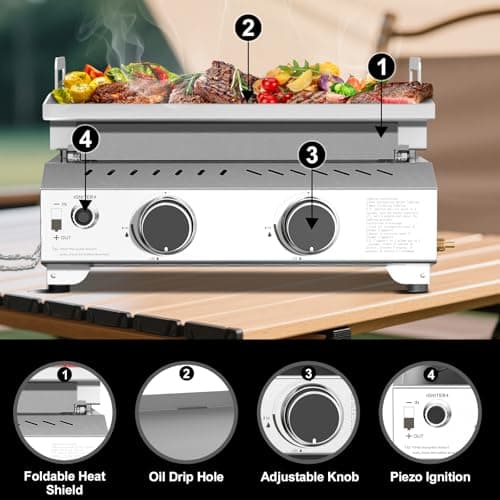 R.W.FLAME Portable Propane Griddle,Stainless Steel Gas Grill,Table Top Grill for Outdoor BBQ,Camping and RVs,Silver (2 Burner) - Thumbnail 6