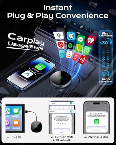 Wireless Carplay Adapter for iPhone & Android Auto 2-in-1, Stable, Plug & Play Low Delay Carplay Wireless Adapter Convert Wired to Wireless Apple Car Play Dongle for iOS 10+/Android 11+ (Grey) - Thumbnail 3