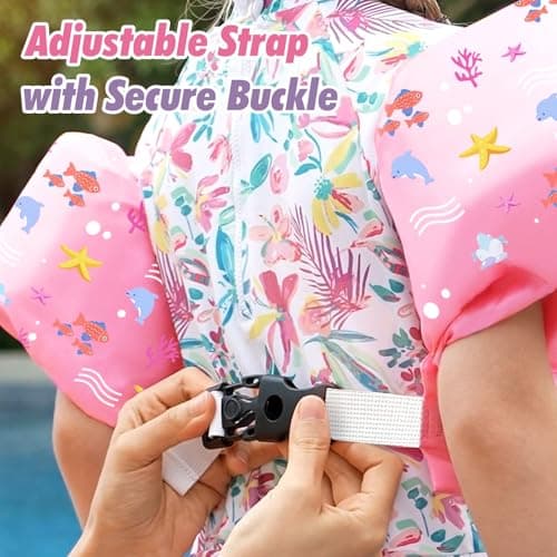 HeySplash Swim Vest for Kids, Toddler Pool Floaties Fit 22-55 Lbs, Swimming Vest with Adjustable Strap, Swim Jacket Water Wings Arm Floats, Puddle Beach Boat Jumper for Boys Girls, Pink Whale - Thumbnail 5
