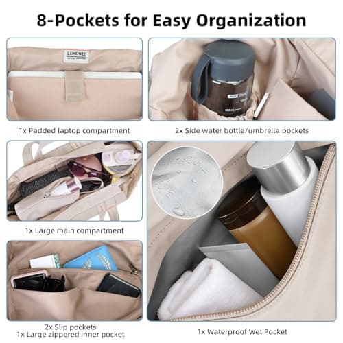 Laimeiwee Tote Bag for Women, Lightweight Gym Travel Bags with Yoga Mat Strap, Wet Pocket, Shoe Bag & Cosmetic Pouch, 3-PC Set Versatile Tote for Workout Fitness Pilates Swimming Work Stylish Handbag - Thumbnail 6