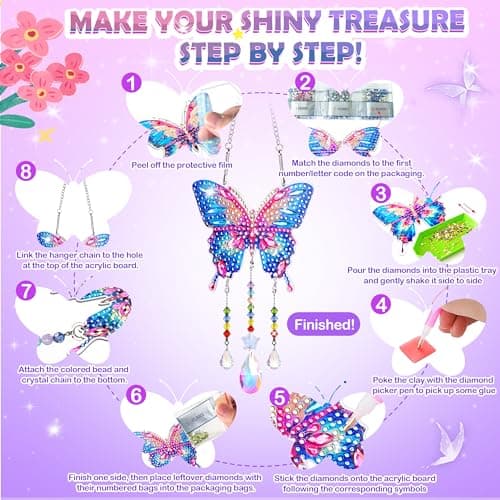 Crafts for Girls 8-12, Diamond Art Kits for Girls Ages 10-12, 3 PCS Diamond Art, DIY Suncatchers & Wind Chime Kits for Kids, Great Arts & Crafts Birthday Gift, Pretty Home/Garden/Backpack décor - Thumbnail 2