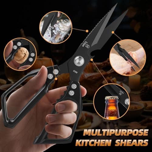 Ethyxe Kitchen Shears for Food - Professional Stainless Steel Japanese Kitchen Scissors for Chicken Bones, Fish, Turkey, Herbs, and Meat – Heavy Duty and Dishwasher Safe - Thumbnail 4