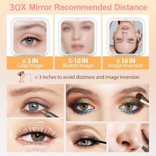 MIYADIVA Compact Mirror, 30X Magnifying Mirror, Pocket Mirror for Purse, Travel Makeup Mirror with 30X/1X Magnification, Travel Essentials Mirrors, Precision Tweezers, Present for Girls - Thumbnail 4