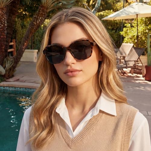 CARFIA Retro Large Acetate Polarized Sunglasses for Women UV Protection - Thumbnail 2