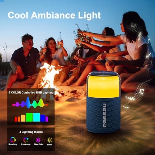 Passau Portable Bluetooth Speaker with Lights Show, 15W Loud Clear Sound, White Elephant Gifts for Adults, BT 5.4, LED Lights up Speakers Stocking Stuffers Gifts for Kids, Teen, Girls, Boys (Blue) - Thumbnail 6
