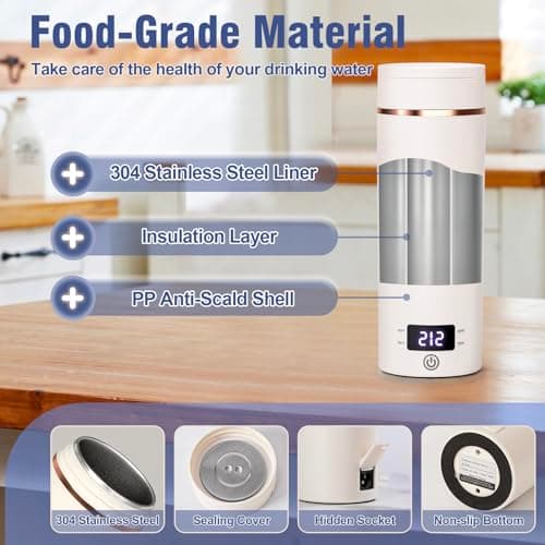 Travel Electric Kettle Portable Mini Kettle,Small Hot Water Boiler with 4 Temperature Settings,304 Stainless Steel,Fast Boiling Water with Auto Shut-Off and Boil Dry Protection,400ml (Beige, 400ML) - Thumbnail 6