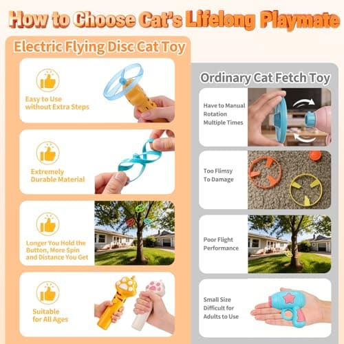 BABORUI Cat Toy Disc Launcher, Rechargeable Interactive Cat Fetch Toy Launcher with 8 Flying Discs, Flying Enrichment Toys for Indoor Bored Kittens & Adult Cats (Yellow) - Thumbnail 2