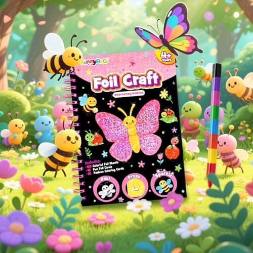 FUNNYB&G Foil Art Crafts for Kids Ages 4-8: Easter Basket Stuffers Essentials for Kids 2026, Easter Gifts for Girls, Crafts Supplies,Party Favors,Creative Toys for Girls 4 5 6 7 8 Years Old(Insects) - Thumbnail 3