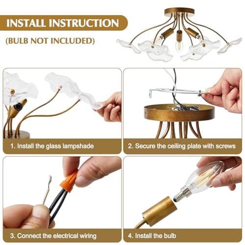 Luvkczc Semi Flush Mount Ceiling Light, Modern Gold Ceiling Light Fixture, Vintage Brass Lighting for Kitchen Entryway Hallway Bathroom Bedroom Foyer, 3 Light E12 Socket - Thumbnail 4