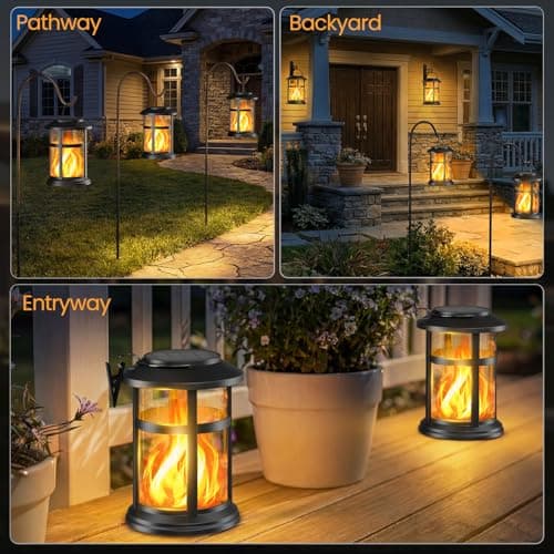 Otdair 4 Pack Solar Lanterns Outdoor Waterproof, Upgraded Flickering Flame Hanging Solar Lights for Outside, Solar Powered Lantern for Patio Yard Garden Porch Decor, Gift for Mom Housewarming - Thumbnail 5