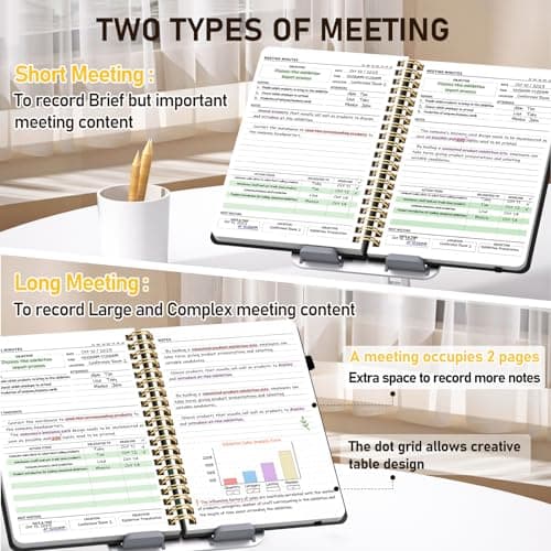 WEMATE 5 Pack Meeting Notebooks for Work（7"x10"） 200 Pages, PU Leather Notebook with Action Items & Note, For Staff & Students, Meeting, Projects Planning - All Black Set - Thumbnail 2