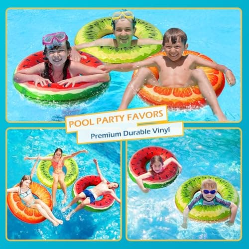 Jasonwell Inflatable Pool Floats Kids - 3 Pack Floaties Pool Tubes Swim Rings Fruit Water Floaty Watermelon Kiwi Orange Inflatable Pool Toys Float for Swimming Pool Party Lake Beach Kids Adults - Thumbnail 6