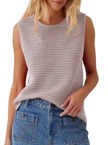 Saodimallsu Womens Crochet Tank Tops Summer Sleeveless Crochet Knit Sweater Vest Camel - Image 1