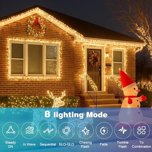 Domolli Christmas Lights 400 LED 131 FT, IP67 Waterproof Christmastree Lights with 8 Modes, Remote Control 3 Timers & Memory Function Xmas Decorations for House and Holiday (Warm White) - Thumbnail 3