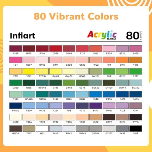 Infiart 80 Colors Acrylic Paint Markers Dual Tip, Automatic Ink Control Acrylic Paint Pens Fine Tip and Brush Tip Acrylic Markers for Holiday Decorations, Glass, Stone, Wood, DIY & Art Supplies - Thumbnail 6