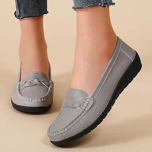 HAJINK Women Loafers Flexible Breathable Slip-On Comfortable Sole Ladies Shoes for Walking (Grey,7.5) - Thumbnail 2