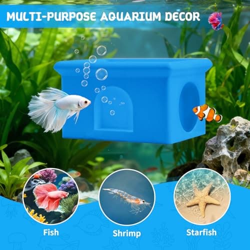 VOXGET Floating Betta Fish Hammock Cave House for Aquarium, 3D Printed Betta Shrimp Feeder & Hideout Cave Toys, Small Aquarium Feeding Ring Decor, Turtle Fish Tank Decorations Accessories -Blue - Thumbnail 6