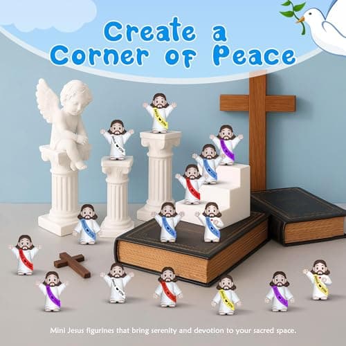 105 PCS Little Jesus Figures,Mini Jesus Figurines - Tiny Statues for Easter Egg Stuffers,Religious Gifts,Parties,Baptism Gifts,Multicolor Miniature Decorations,Hide and Seek Figurines（Multicolor） - Thumbnail 6