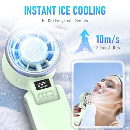 PlayHot Upgraded Portable Handheld Fan with 60°F Ice Cooling, Up tp 12Hrs Hand Held Portables Fans, 5 Speed 25550RPM Powerful Portable Fan Handheld, Hand/Neck/Desk Fan 3 IN 1(Green) - Thumbnail 2