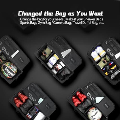 Sneaker Bag for Travel/Sneakerhead gift/Outdoor Sports Bag/, A Multi-functional Travel Duffel Bag with 3 Adjustable Dividers, & Shoulder Strap,Made of Nylon, by Krone Kalpasmos-Black - Thumbnail 4