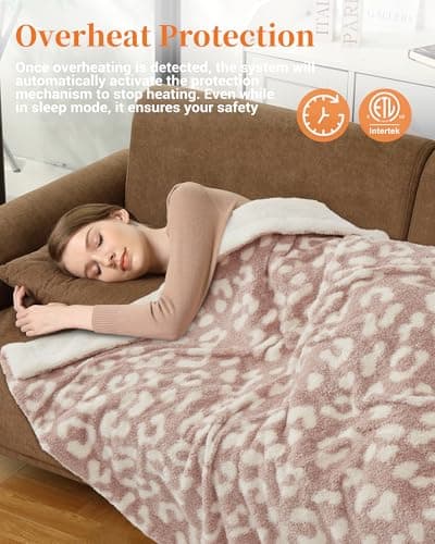 GarveeHome Electric Blanket King, Heated Blanket Dual Control Soft Double Sherpa Cozy with 4 Heating Levels & 10H Auto Off, Over-Heat Protection, Machine Washable, ETL Certification, Pink 90"x100" - Thumbnail 6