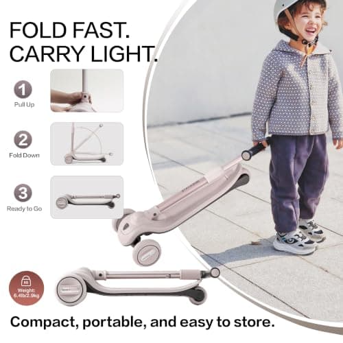 BEIESTATE 3 Wheel Scooter for Kids Ages 3-18, Up to 220 Lbs, Kids Scooter with Adjustable Lean-To-Steer Switch, Foldable, Lightweight, Wide Anti-Slip Deck, Adjustable Height Handlebar, Light-Up Wheels - Thumbnail 5