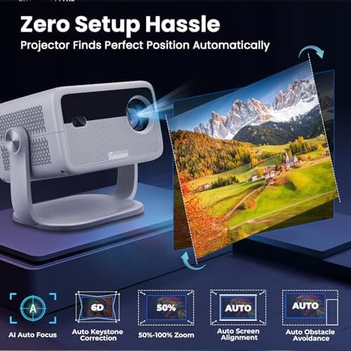 [500+APPS/600 ANSI/Voice Control] Projector with Apps WiFi and Bluetooth ,Smart Projector Support 4K Native 1080P with Apps Built in,360° Rotation & 150"Display Projectors for Bedroom Outdoor - Thumbnail 2