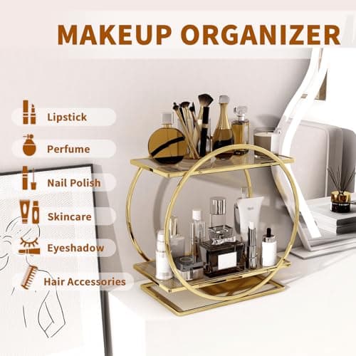 YIWANFW Perfume Organizer for Dresser, 2 Tier Bathroom Counter Organizers and Storage, Gold Makeup Organizer for Vanity, Bathroom Accessories & Decor, Skincare Perfume Trays Cosmetic Display Holder - Thumbnail 6