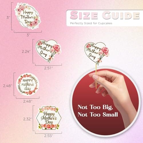 Oeyliz Happy Mothers Day Cupcake Topper 24 Pieces Flower Patterns Mom Cake Decorations Happy Mothers Day Cupcake Toppers for Mothers Day Party Cake Decorations - Thumbnail 5
