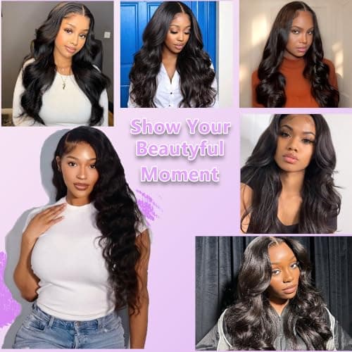 26 Inch Body Wave Human Hair Wig 13x6 HD Lace Front Wig 220 Density Glueless Pre Plucked Natural Hairline Transparent Lace Black Wavy Human Hair Wigs for Women 100% Virgin Hair No Shedding No Tangle - Thumbnail 4