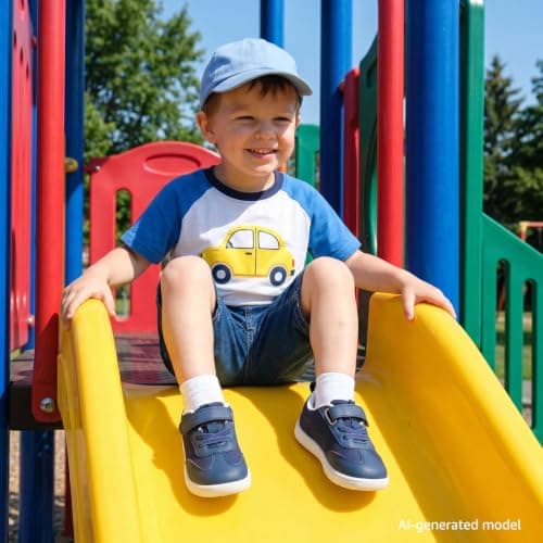 STQ Toddler Boys Wide Toe Barefoot Walking Shoes Comfort Lightweight Breathable Tennis Gym Preschool Sneakers Navy Size 11 - Thumbnail 3