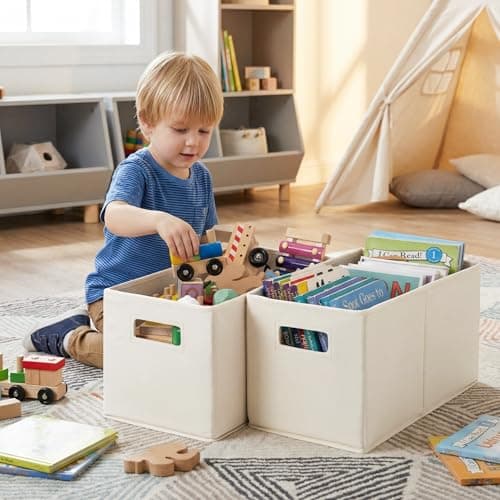 StorageWorks Fabric Storage Baskets for Shelves, Closet Organizers and Storage Bins, Collapsible Storage Bins with Cutout Handles, Medium, 2-Pack, Ivory - Thumbnail 6