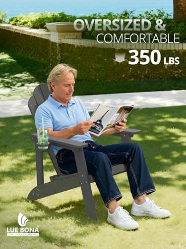 LUE BONA Matte HDPE Adirondack Chairs Set of 4 - Weather Resistant Seating with Cup Holder for Patio, Fire Pit, Deck & Cafe Patio, Dark Gray - Thumbnail 5
