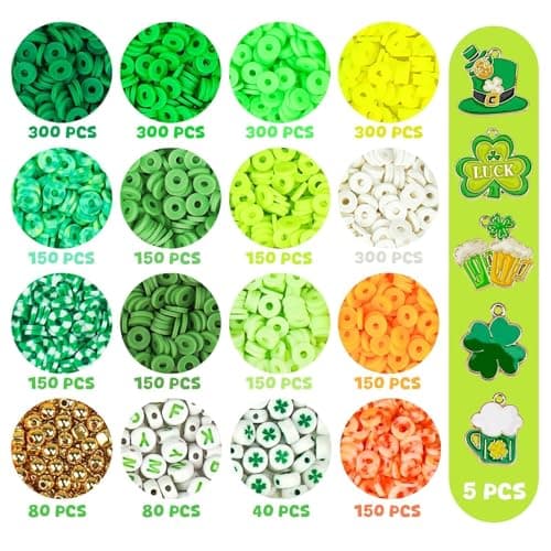 Gionlion 3000 Pcs St Patricks Day Accessories, St Patricks Day Green Clay Beads for Bracelets for Women, Friendship Bracelet Kit with Beads for Gifts - Thumbnail 2