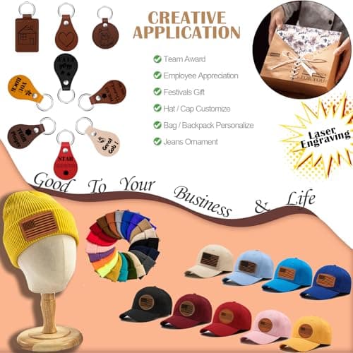 iFForce Laser Engraving Blanks - 60pcs Leatherette Khaki & Brown Hat Patches - PU Leather Iron on Hat Patches for DIY Custom Laserable Engravable Craft Gifts - Thumbnail 5